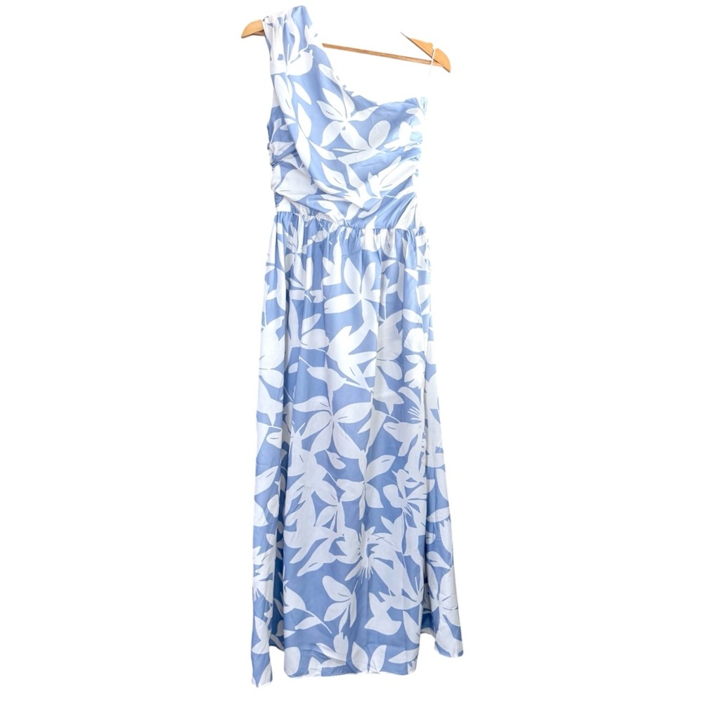 Commense One-Shoulder Light Blue & White Floral Maxi Dress Medium NWT
